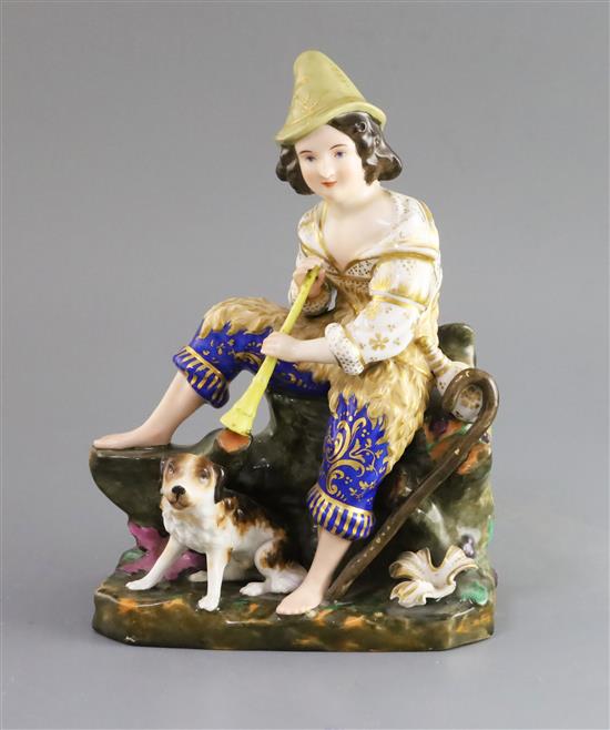 A Russian Porcelain Figure of a Shepherd and His Dog, The Kornilov Brothers Manufactory, St. Petersburg, 1843-1861, H. 23.5cm,